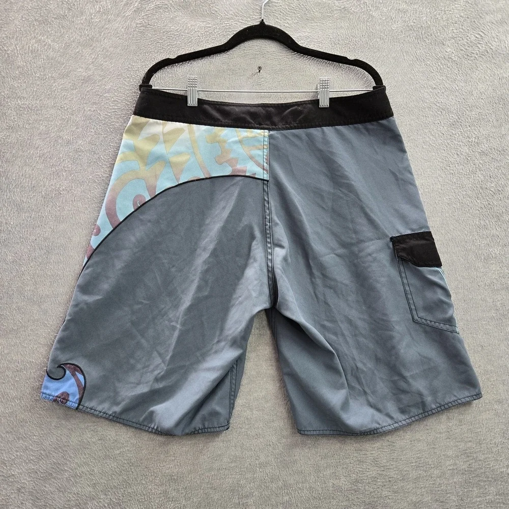 VINTAGE Crazy Shirts Men Swimwear 34 Gray Wave Embroidery‎ Board Shorts Surf Y2K